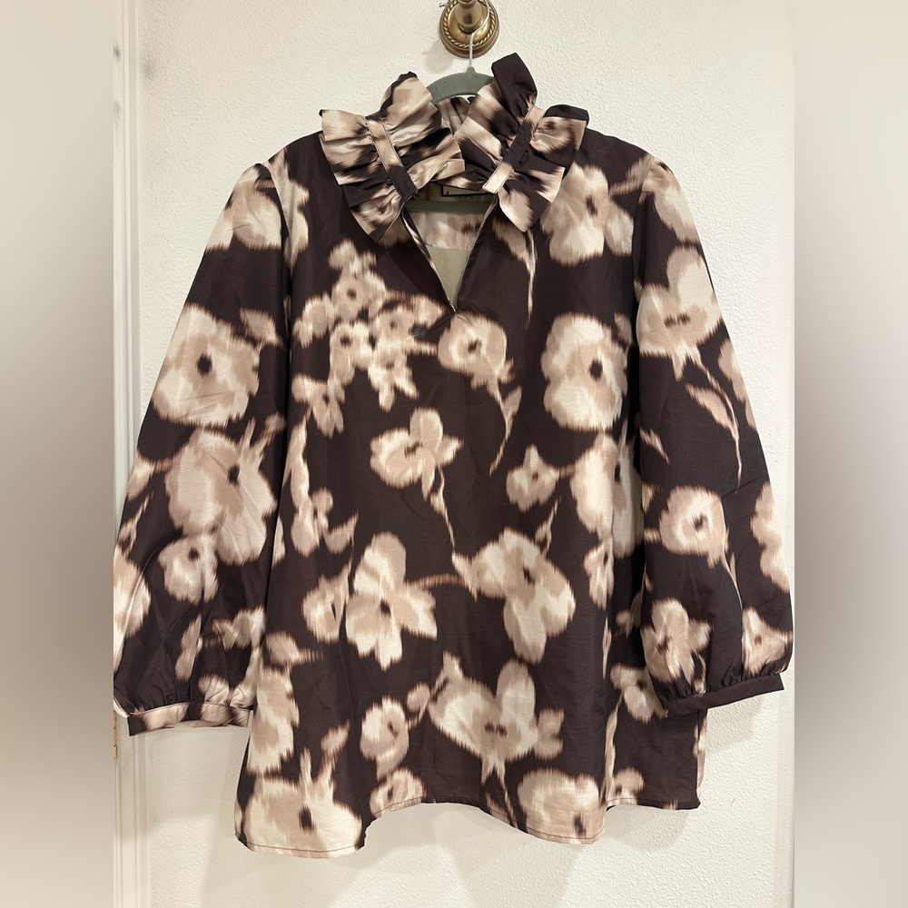 Tuckernuck Floral Print Ruffled Neck Blouse